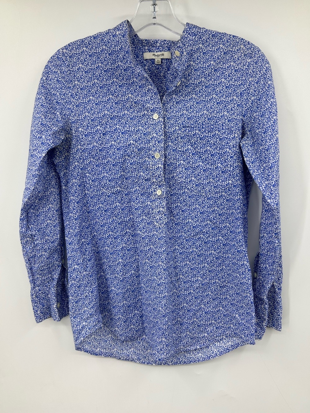 Madewell Women’s Top Long Sleeve Button Front Blue Floral Pullover Size XS